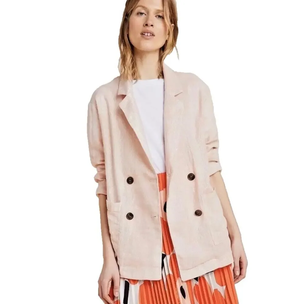 Amadi Oversize Warm Pink Silver Metallic Double Breasted Linen Blazer